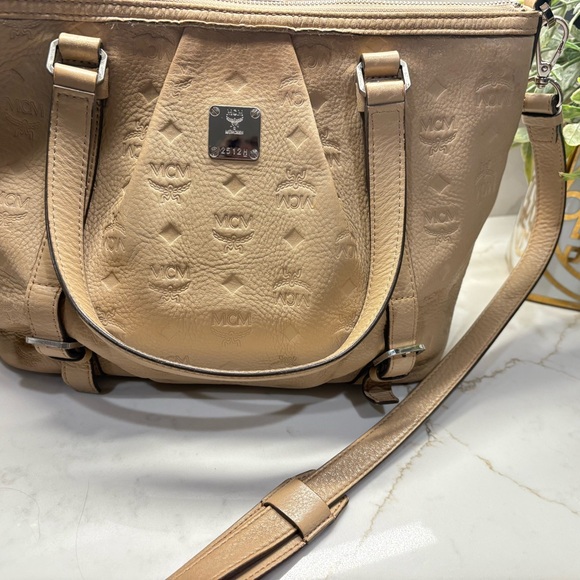 MCM Handbags - MCM Beige Embossed Shoulder Bag